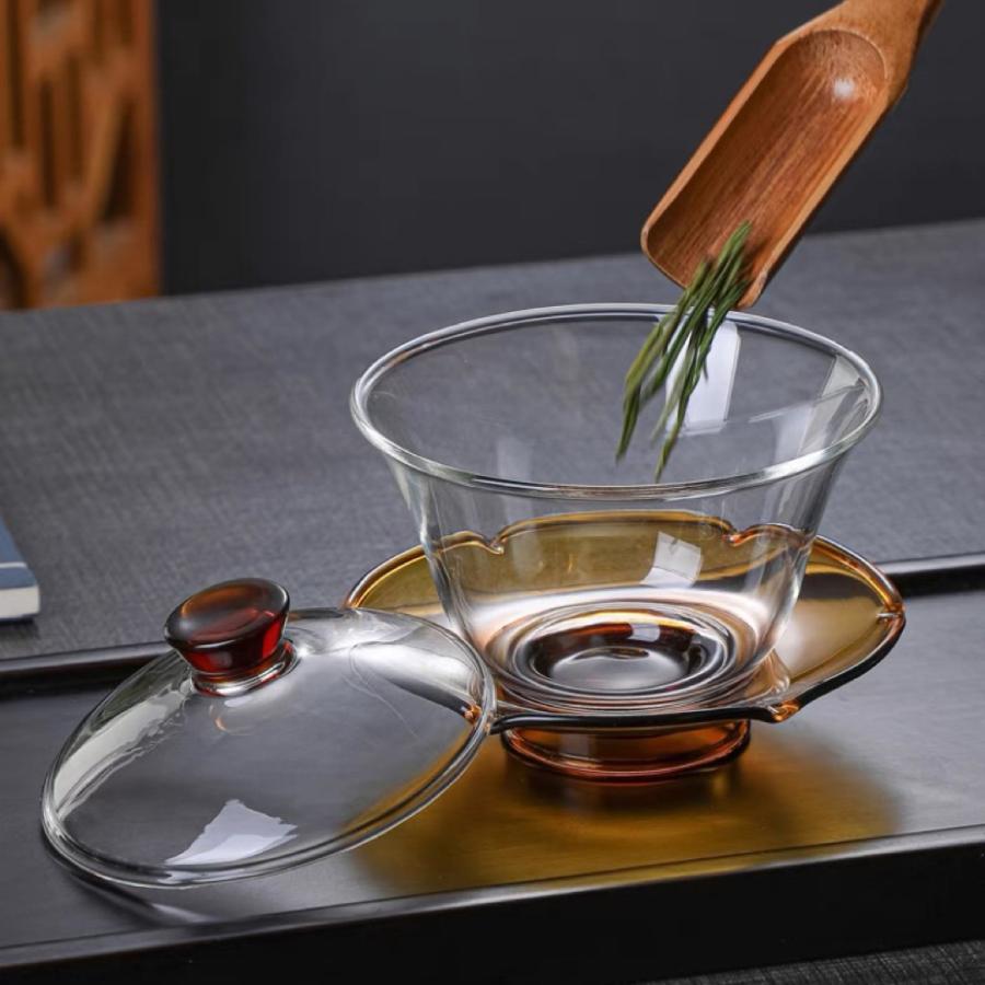 蓋碗 茶杯セット 耐熱ガラス製の中国茶器 1客 : 夢ハウス 4号店 - 通販