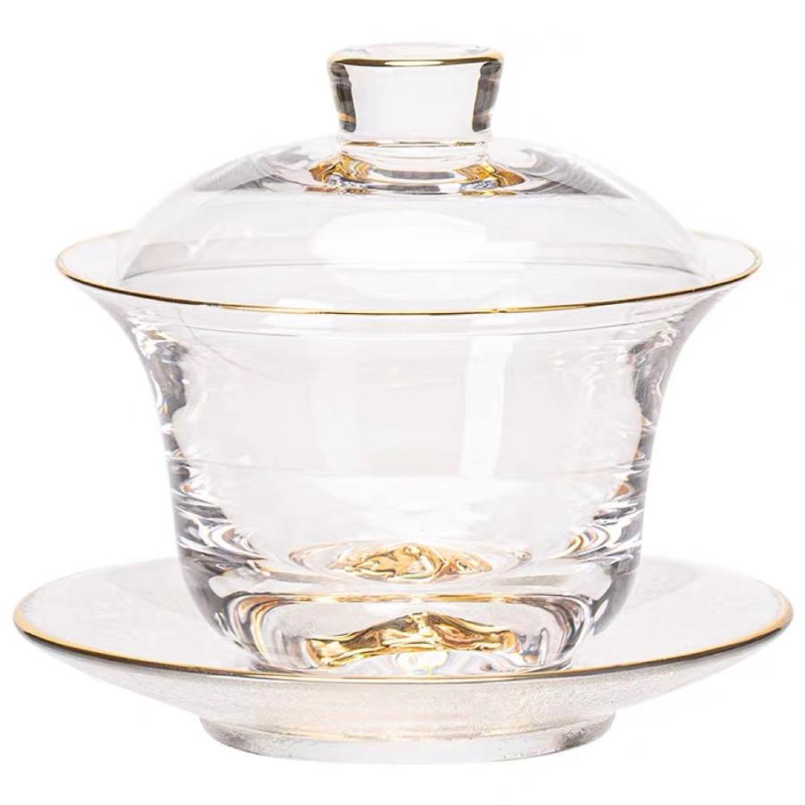 蓋碗 茶杯セット 金箔入れ おしゃれ 耐熱ガラス製の中国茶器 1客 : 夢