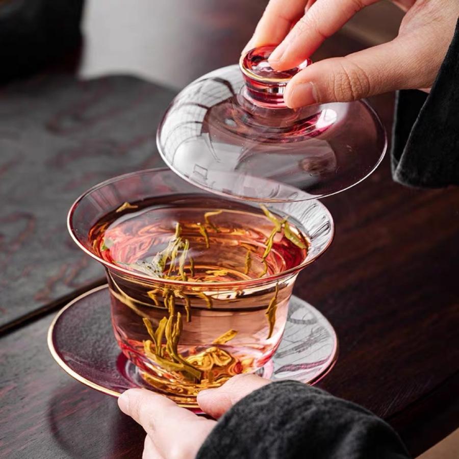 蓋碗 茶杯セット 耐熱ガラス製の中国茶器 1客 : 夢ハウス 4号店 - 通販