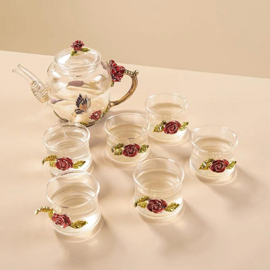 花柄ディーニ ティーカップ6客セット ガラス食器 お茶用品 おしゃれ 花柄ディーニ ティーカップ6客セット ガラス食器 お茶用品 おしゃれ