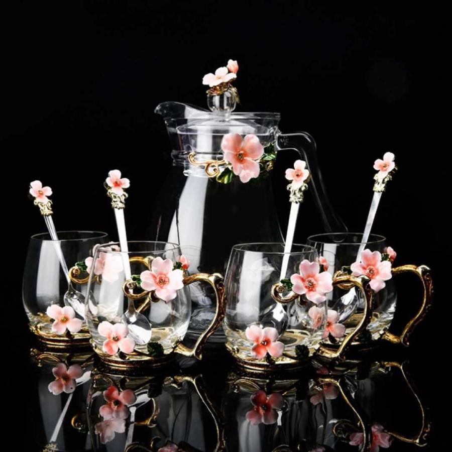 花柄ガラス製 ティーカップ セット 食器 コーヒーカップ 豪華カップ 