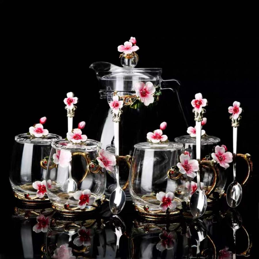 花柄ガラス製 ティーカップ セット 食器 コーヒーカップ 豪華カップセット蓋付き 花柄ガラス製 ティーカップ セット 食器 コーヒーカップ 豪華カップ