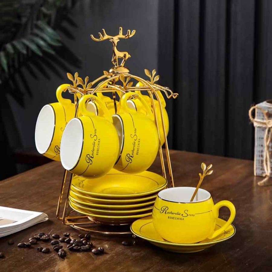 高級感ティー・コーヒーカップセット カップ＆ソーサー6客 陶磁器