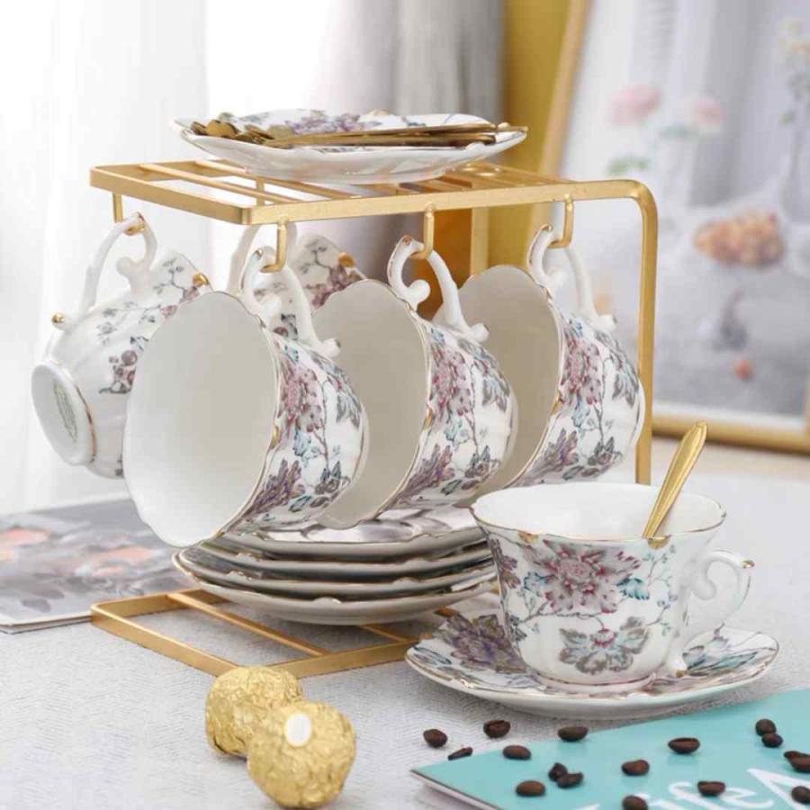 花柄ティーカップ セット 陶器 高級感 カップ＆ソーサー 6客コーヒーカップ キッチン/食器 花柄ティーカップ セット 陶器 高級感 カップ＆ソーサー