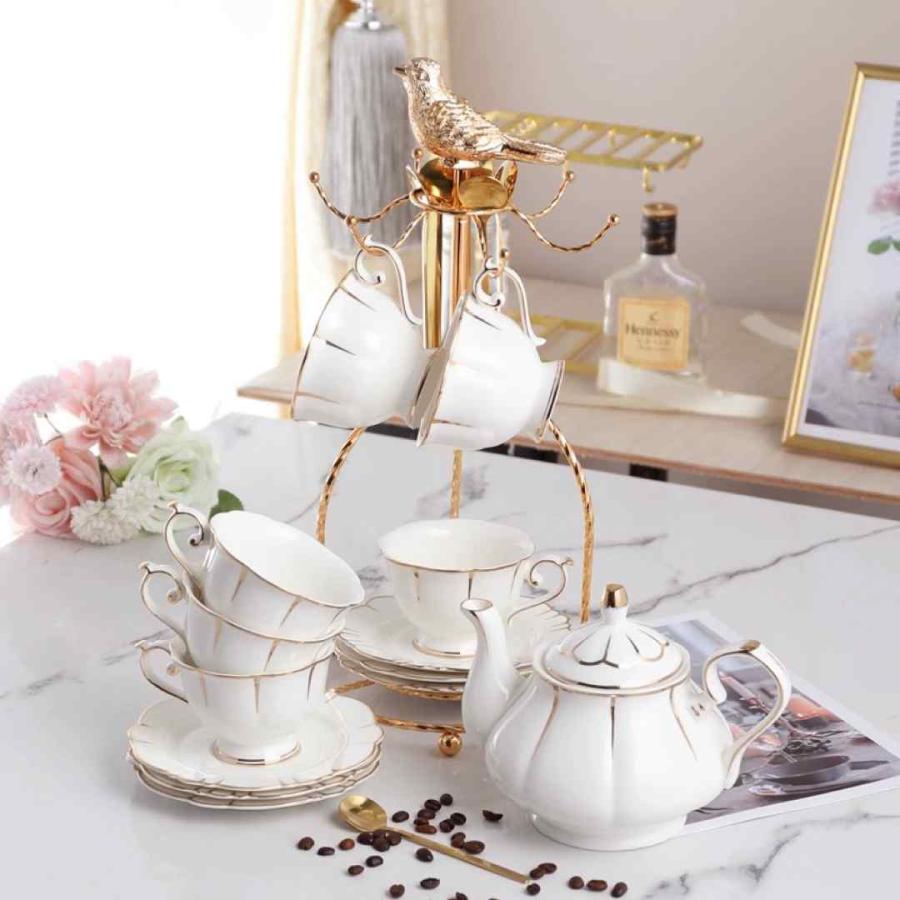 西洋調ティーカップ セット 陶器 高級感 カップ＆ソーサー 6客コーヒー
