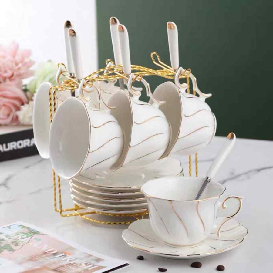 西洋調ティーカップ セット 陶器 高級感 カップ＆ソーサー 6客コーヒー 
