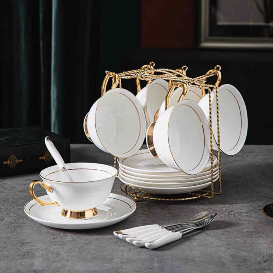 西洋調ティーカップ セット 陶器 高級感 カップ＆ソーサー 6客コーヒー