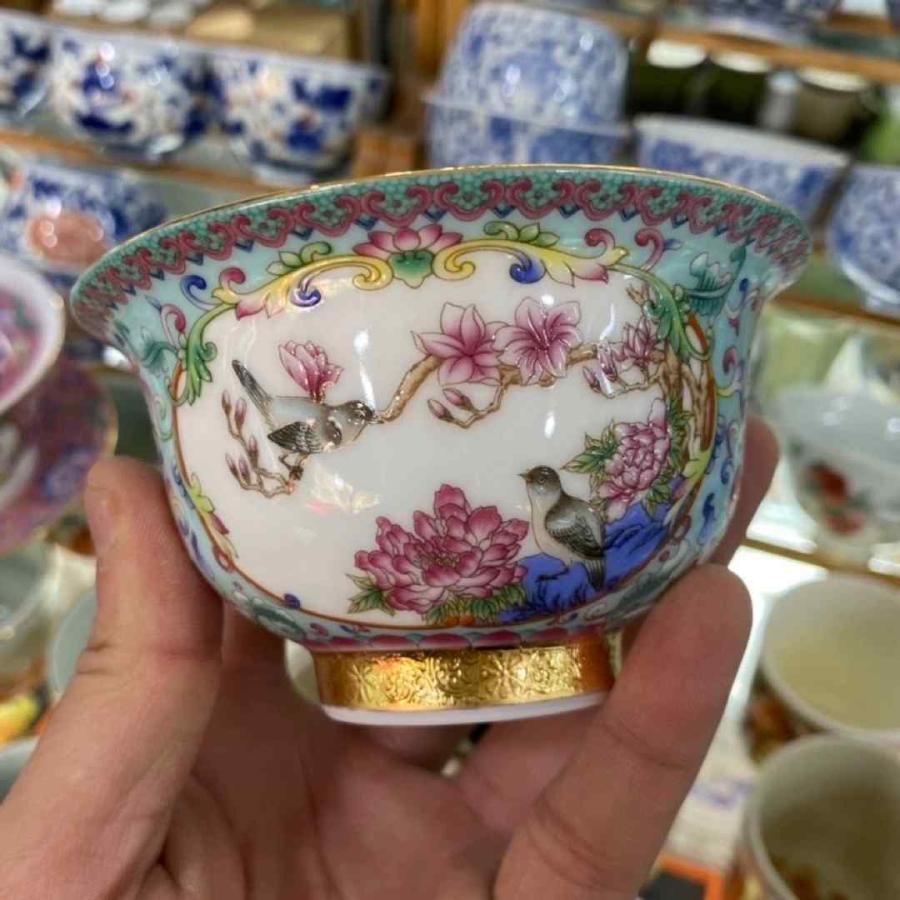 蓋碗 琺瑯彩 茶杯セット 茶器 三才碗 花柄 耐熱 陶磁器製の中国茶器 1
