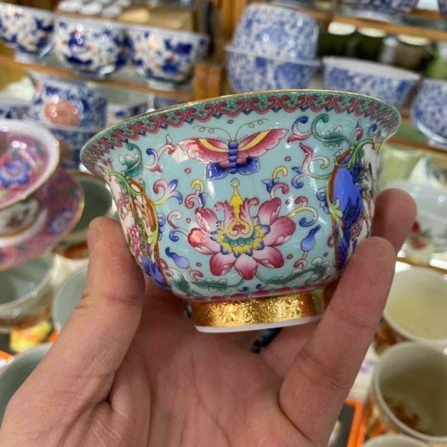 蓋碗 琺瑯彩 茶杯セット 茶器 三才碗 花柄 耐熱 陶磁器製の中国茶器 1