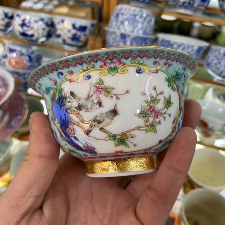 蓋碗 琺瑯彩 茶杯セット 茶器 三才碗 花柄 耐熱 陶磁器製の中国茶器 1