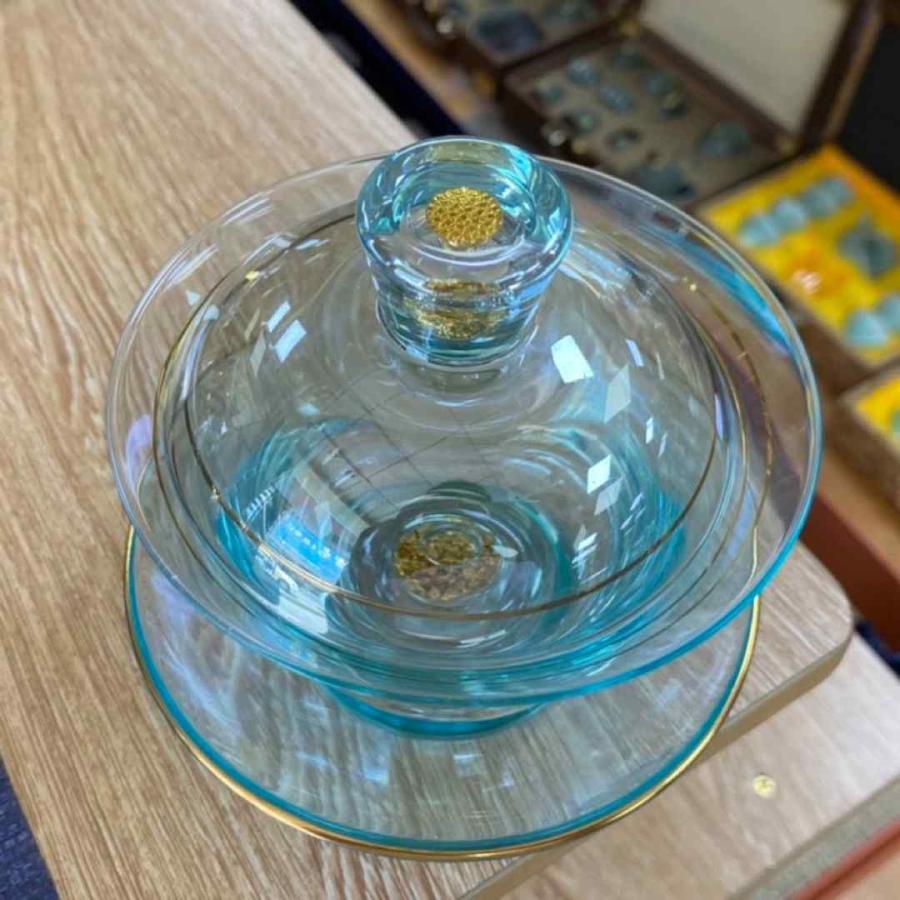 高級 蓋碗 茶杯セット 金箔入れ おしゃれ 耐熱ガラス製の中国茶器 1客
