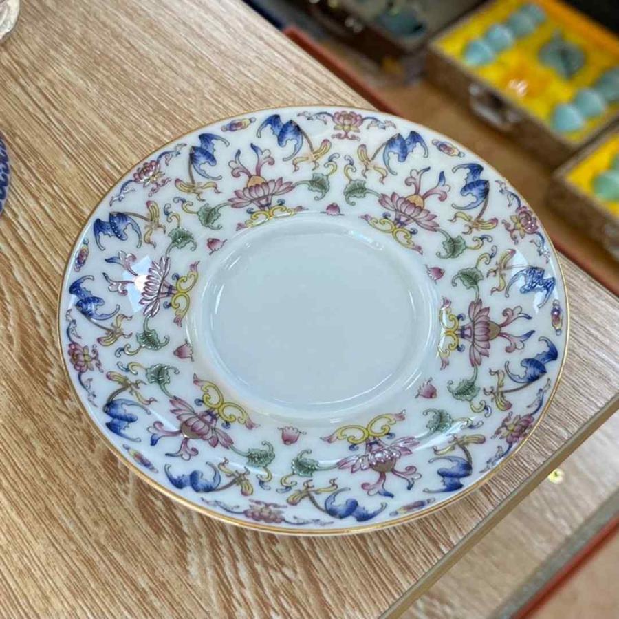 金箔入れ 茶器ガラス蓋碗 180ml 磁器蓋と受け皿付き（花模様）高級