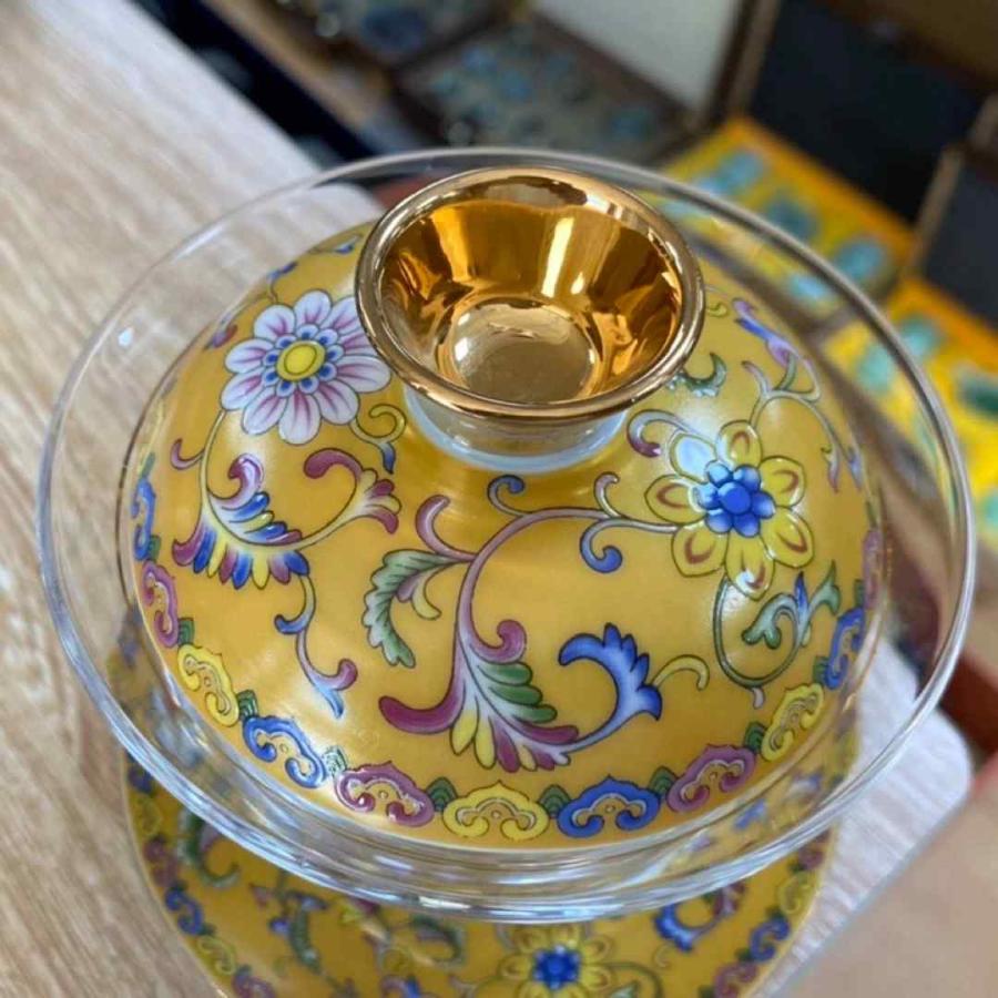 金箔入れ　茶器ガラス蓋碗 180ml 磁器蓋と受け皿付き（花模様）高級 食器 金箔入れ 茶器ガラス蓋碗 180ml 磁器蓋と受け皿付き（花模様）高級