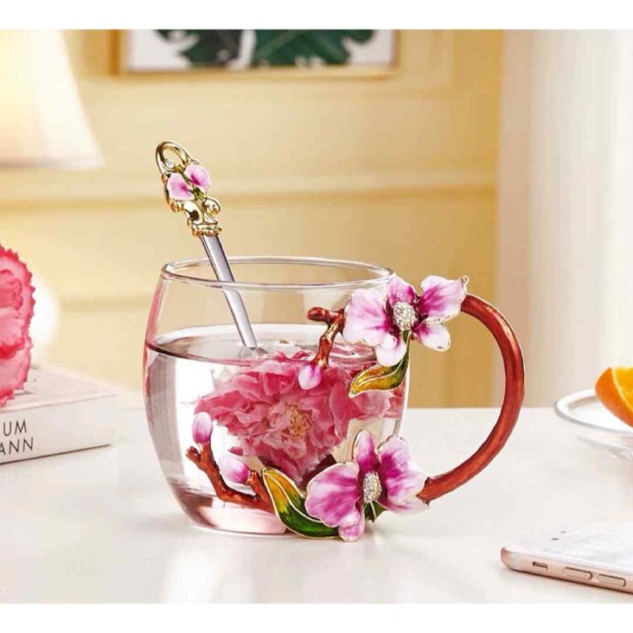 花柄ガラス製 ティーカップ セット 食器 コーヒーカップ 豪華カップ