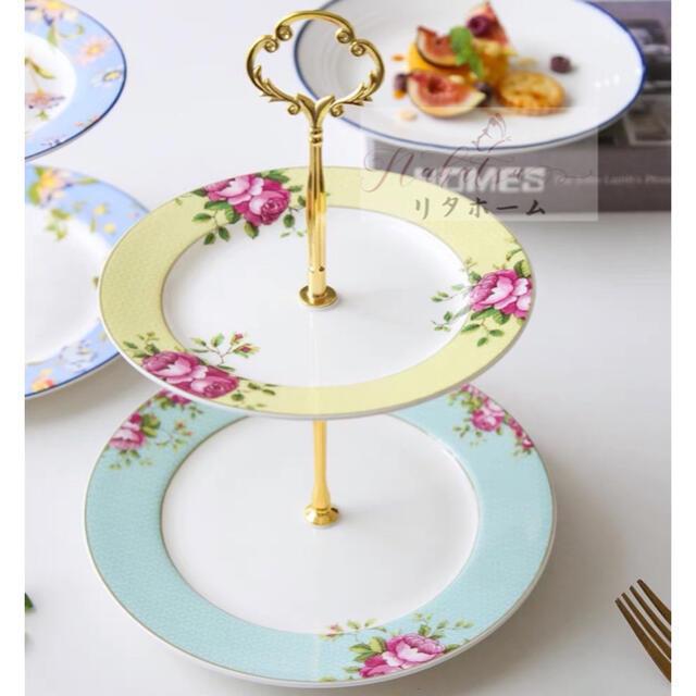 早川器物 洋白銀器 ケーキ ストライプ・ティースタンド（2段）23cm丸皿