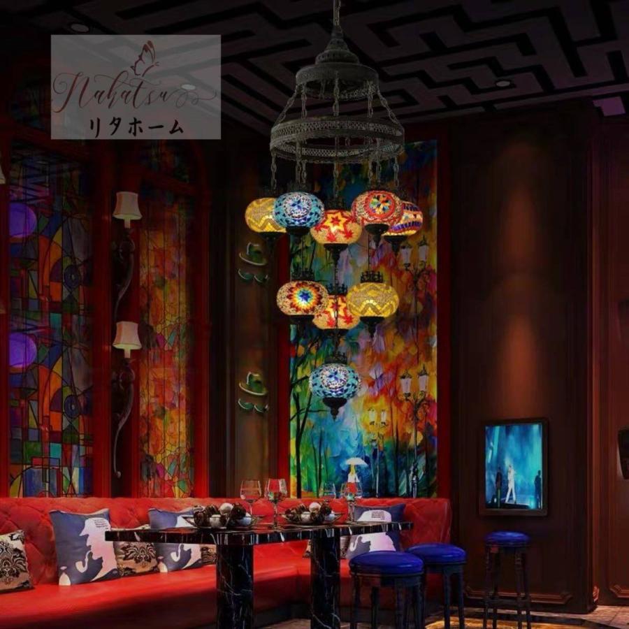 A37074 ボヘミア調 トルコ モロッコ風ペンダントライト 手作りモザイクステンドグラス アンティーク調 シャンデリア 天井照明