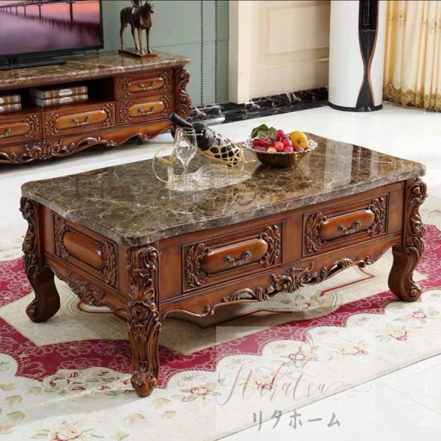 大理石調レトロな　センターテーブル 新品大理石調センターテーブル 収納引き出し付き