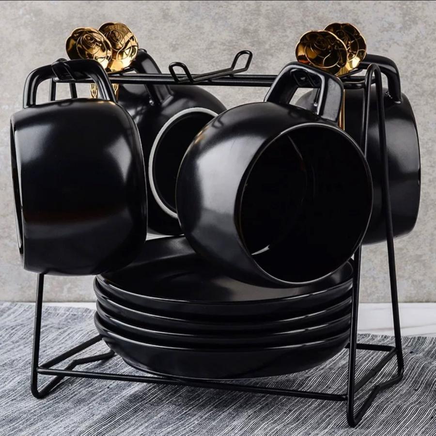 20220715-73　西洋調ティーカップ セット 陶器 高級感 カップ＆ソーサー 4客コーヒーカップ