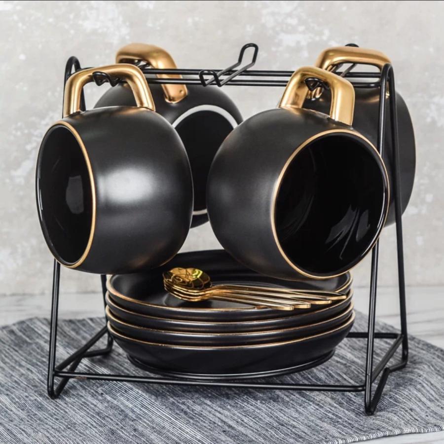 20220715-76　西洋調ティーカップ セット 陶器 高級感 カップ＆ソーサー 4客コーヒーカップ