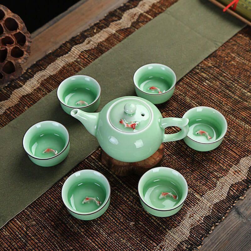 6客茶器揃 茶器セット お茶 陶器 湯呑み 急須茶器セット 立体金魚型 A02936 6客茶器揃 茶器セット お茶 陶器 湯呑み 急須茶器セット 立体魚