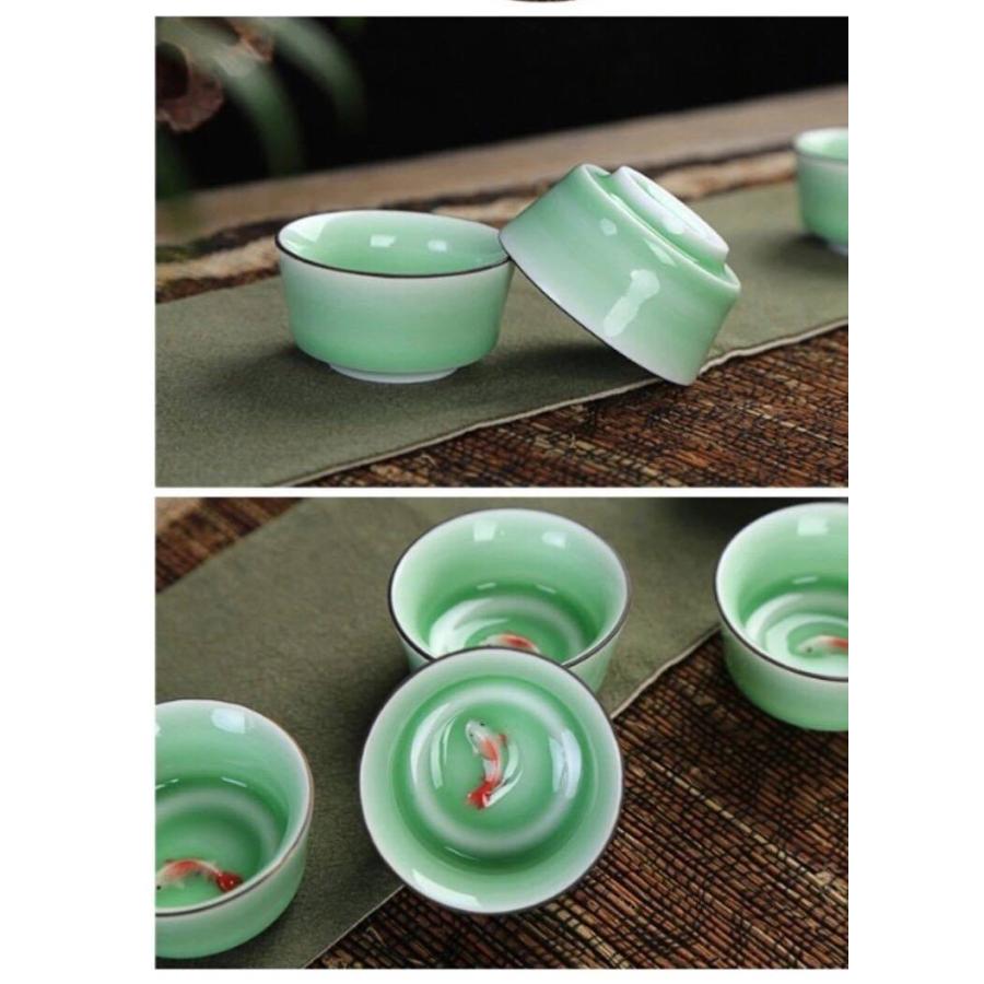 A02936 6客茶器揃 茶器セット お茶 陶器 湯呑み 急須茶器セット 立体魚