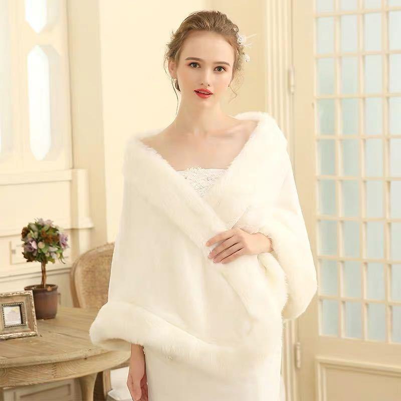 A36035 豪華肩掛け 大判ショール ファーストール 毛皮風ケープ 結婚式 ボレロ ポンチョ
