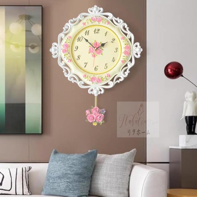 インテリア 時計 壁掛け時計 かけ時計 姫系雑貨 振り子時計 クロック花  