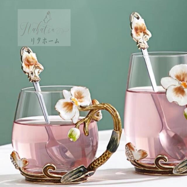 新作製品、世界最高品質人気!花柄ガラス製 ティーカップ セット食器