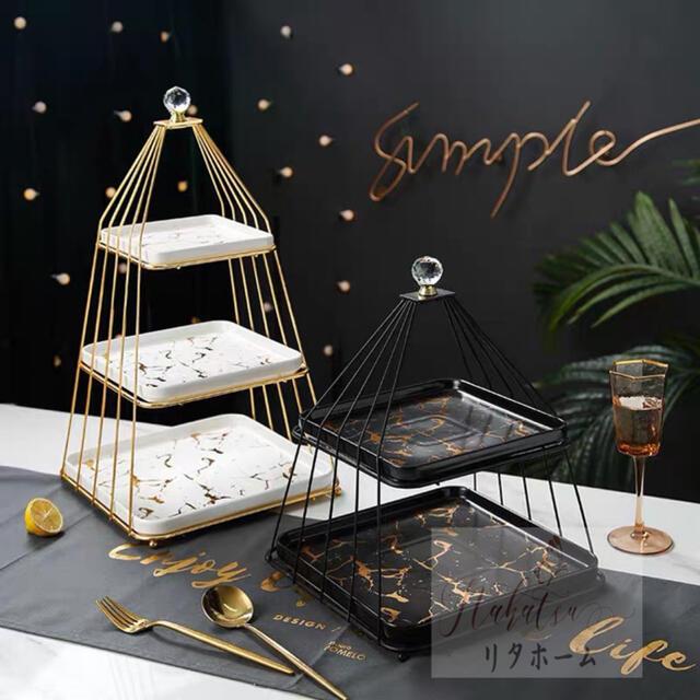 早川器物 洋白銀器 ケーキ ストライプ・ティースタンド（2段）23cm丸皿