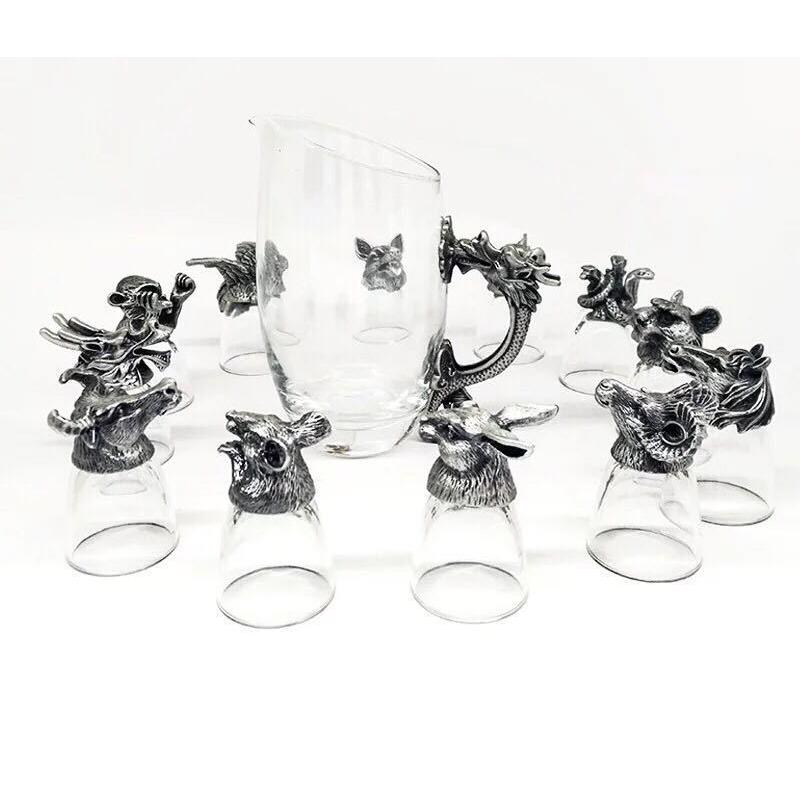 A22976 日本酒のグラス 冷酒器 冷酒グラス グラスセット ショットグラス 焼酎グラスセット ．十二生肖型グラス アウトレット安い  キッチン、日用品、文具