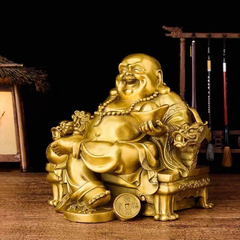 仏像 仏教美術 置き物 鎮宅 祭り 供養品 縁起物 ．純銅製 開運風水置物 金運祈願 上品な工芸品 彌勒佛 【船】