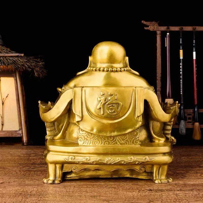 仏像 仏教美術 置き物 鎮宅 祭り 供養品 縁起物 ．純銅製 開運風水置物 金運祈願 上品な工芸品 彌勒佛 【船】