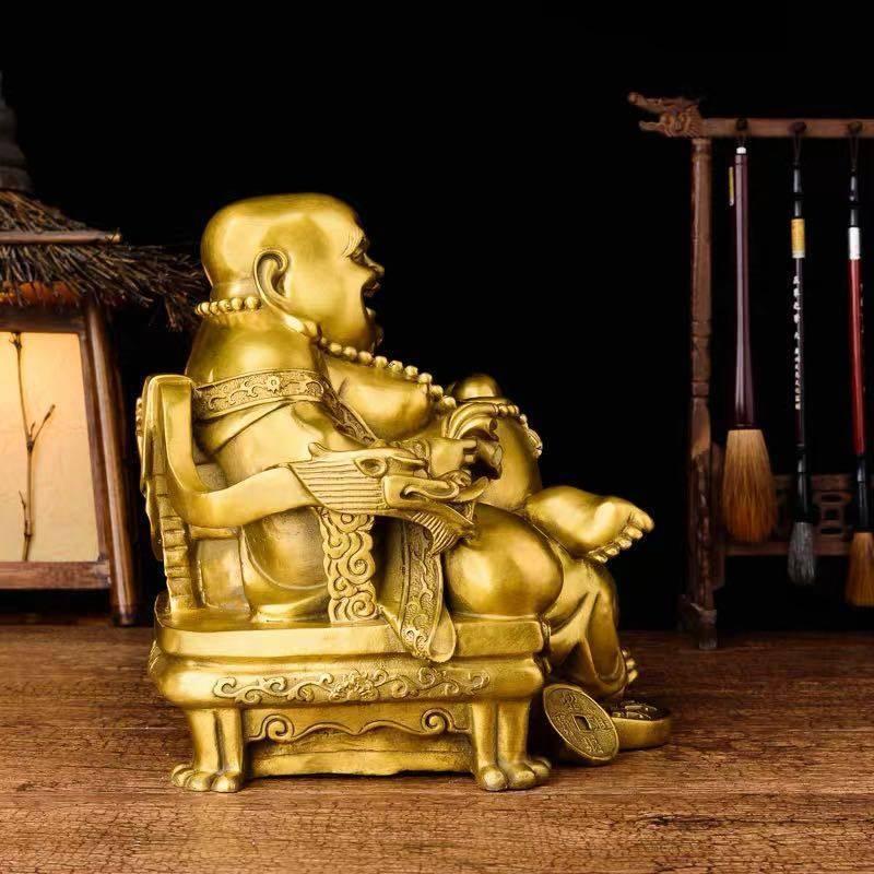 仏像 仏教美術 置き物 鎮宅 祭り 供養品 縁起物 ．純銅製 開運風水置物 金運祈願 上品な工芸品 彌勒佛 【船】