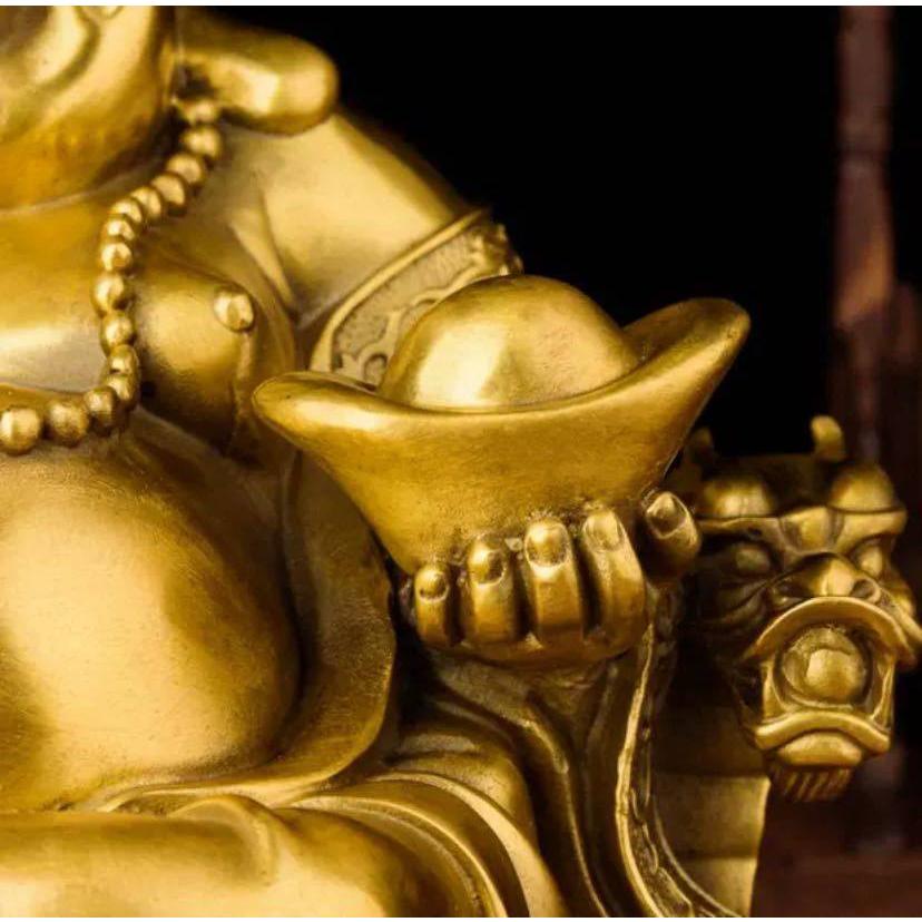 仏像 仏教美術 置き物 鎮宅 祭り 供養品 縁起物 ．純銅製 開運風水置物 金運祈願 上品な工芸品 彌勒佛 【船】
