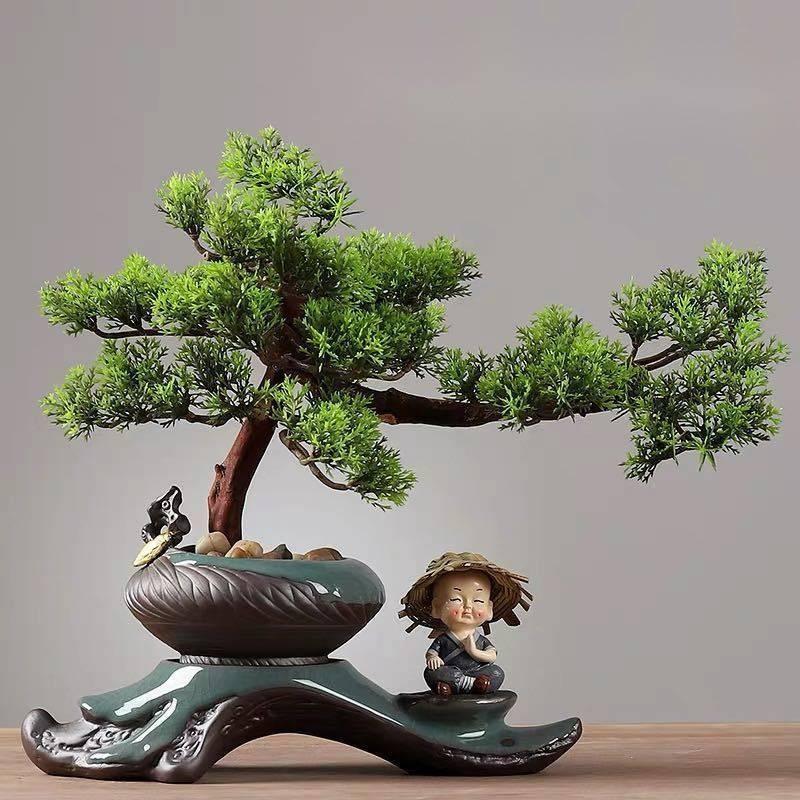 A34053 インテリアグリーン 高級模造迎客松盆栽 置物 禅意迎客松盆栽