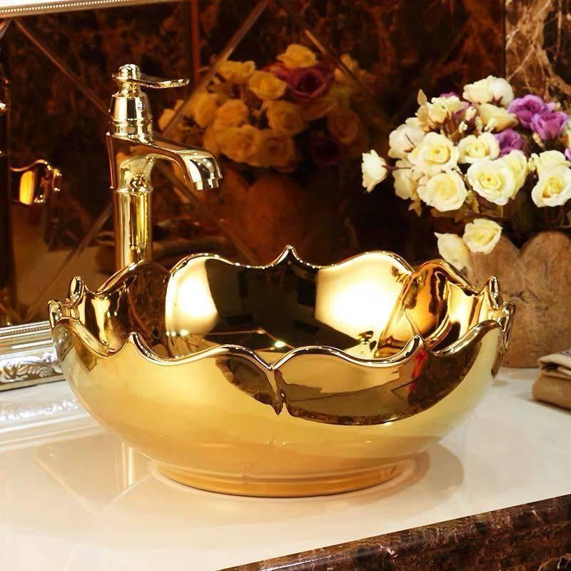 A02263 豪華洗面台 洗面ボウルセット 洗面ボール 陶器 手水鉢 手洗器 手洗い鉢 洗面器 蛇口 排水金具付き