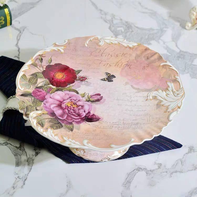 A15236 豪華ケーキ スタンド プレート アフタヌーンティー フルーツ トレー 皿 花柄