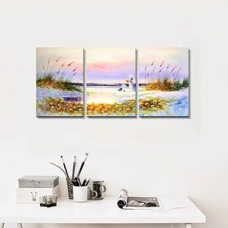 A36114 手作り油画 美術アートパネル 絵画インテリア 壁飾り 油絵壁画 キャンバス 油絵3枚セット　40x60 別サイズあり