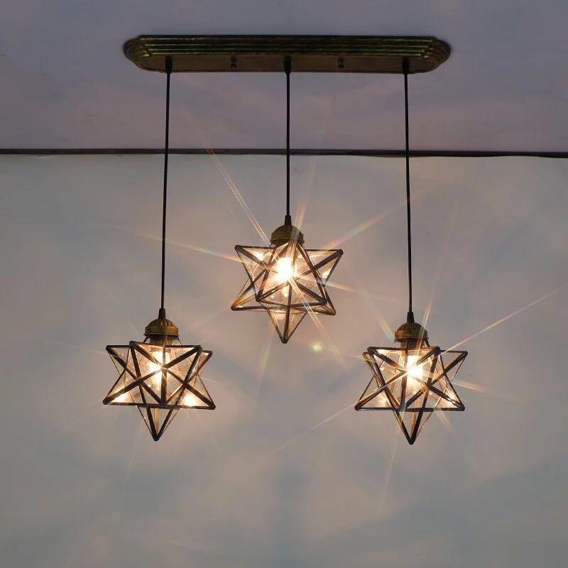ステンドグラス．ペンダントライト 豪華天井照明ステンドグラスランプ ガラス工芸品 【Φ】 星柄