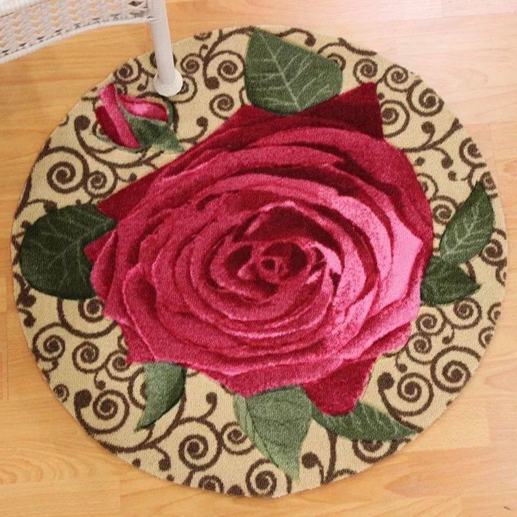 A31409 リビングマット 玄関マット カーペット ラグマット 滑り止め 80cm 薔薇の花