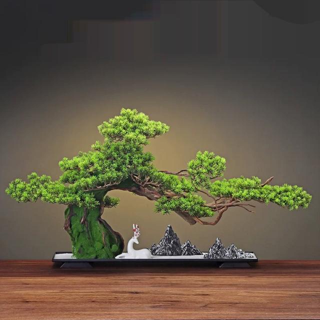 高級模造迎客松盆栽 置物 禅意迎客松盆栽装飾品 人工観葉植物 インテリアグリーン インテリアグリーン 高級模造迎客松盆栽 置物 禅意迎客松盆栽装飾品
