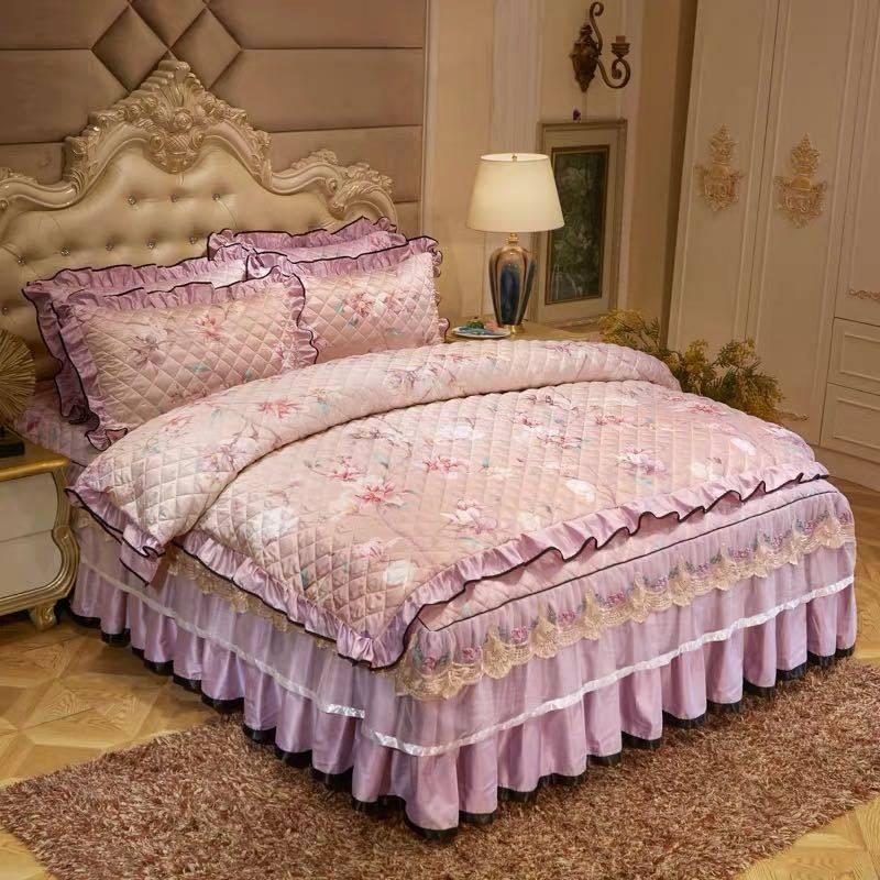 A12945 高級感ベッド用品4点セット掛け布団カバー 枕カバー ベッドパッド ワイドダブルサイズ．