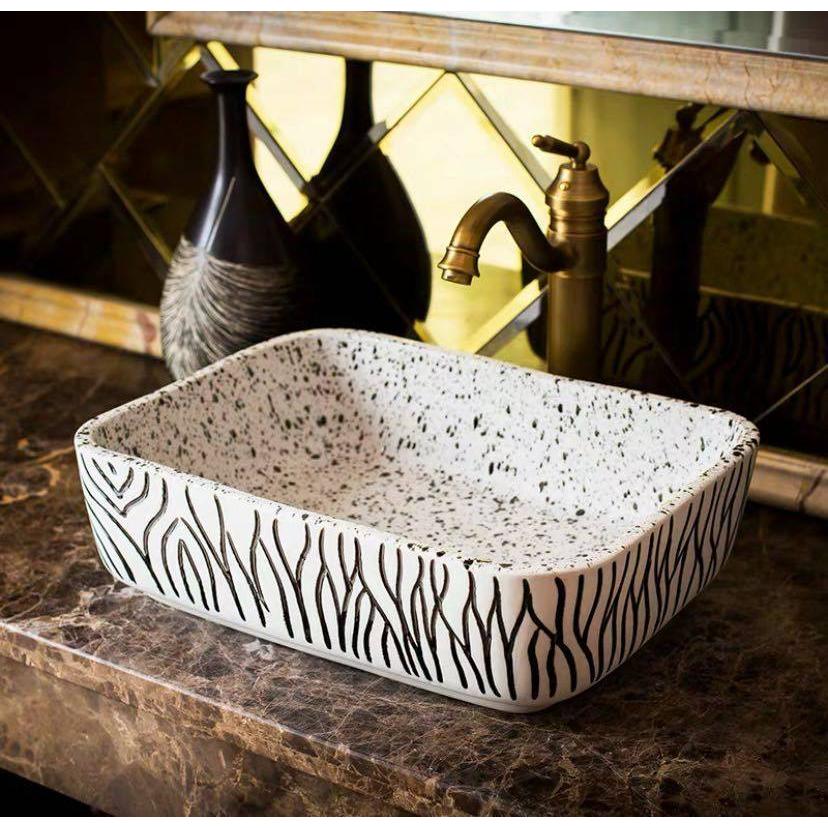 A15357 洗面ボウル 洗面ボール 陶器 手水鉢 ．手洗器 手洗い鉢 洗面器 蛇口 排水金具付き