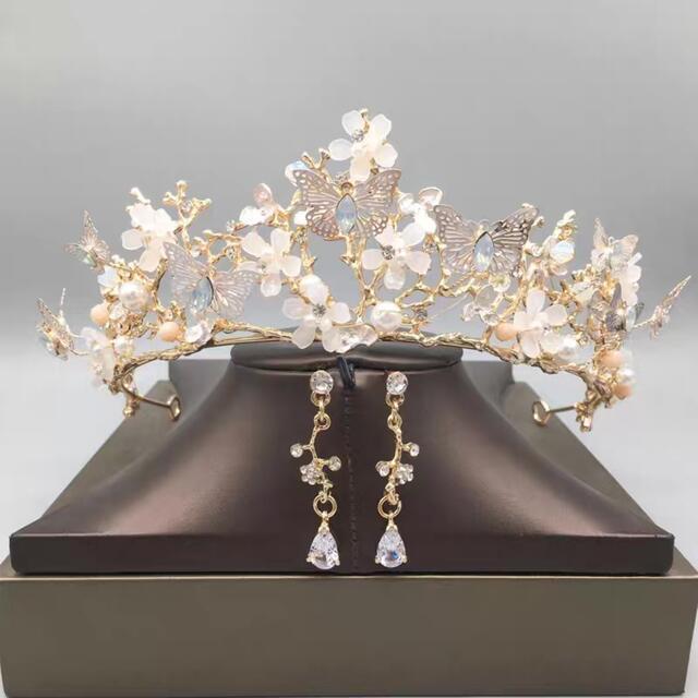 ウェディング 花嫁3点セット ．アクセサリー ティアラ+イヤリング+ネックレス_1