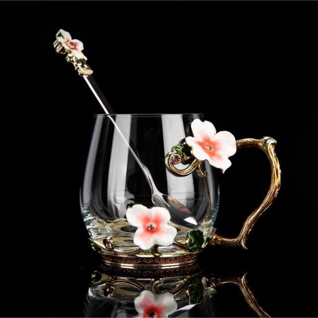 ファッション花柄ガラス製 ティーカップ セット．食器 コーヒーカップ