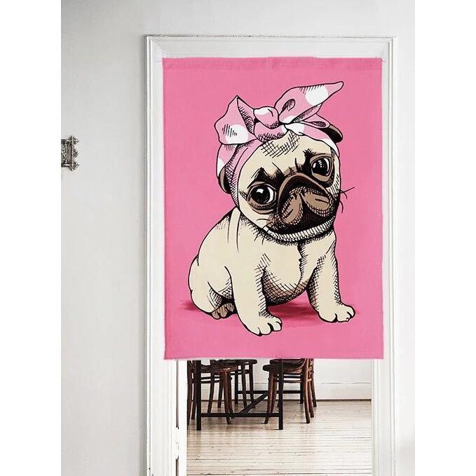 A03892 のれん ロング 暖簾 50x70cm パグ犬 犬柄 イヌ かわいい 間仕切り 洋風 パグ雑貨