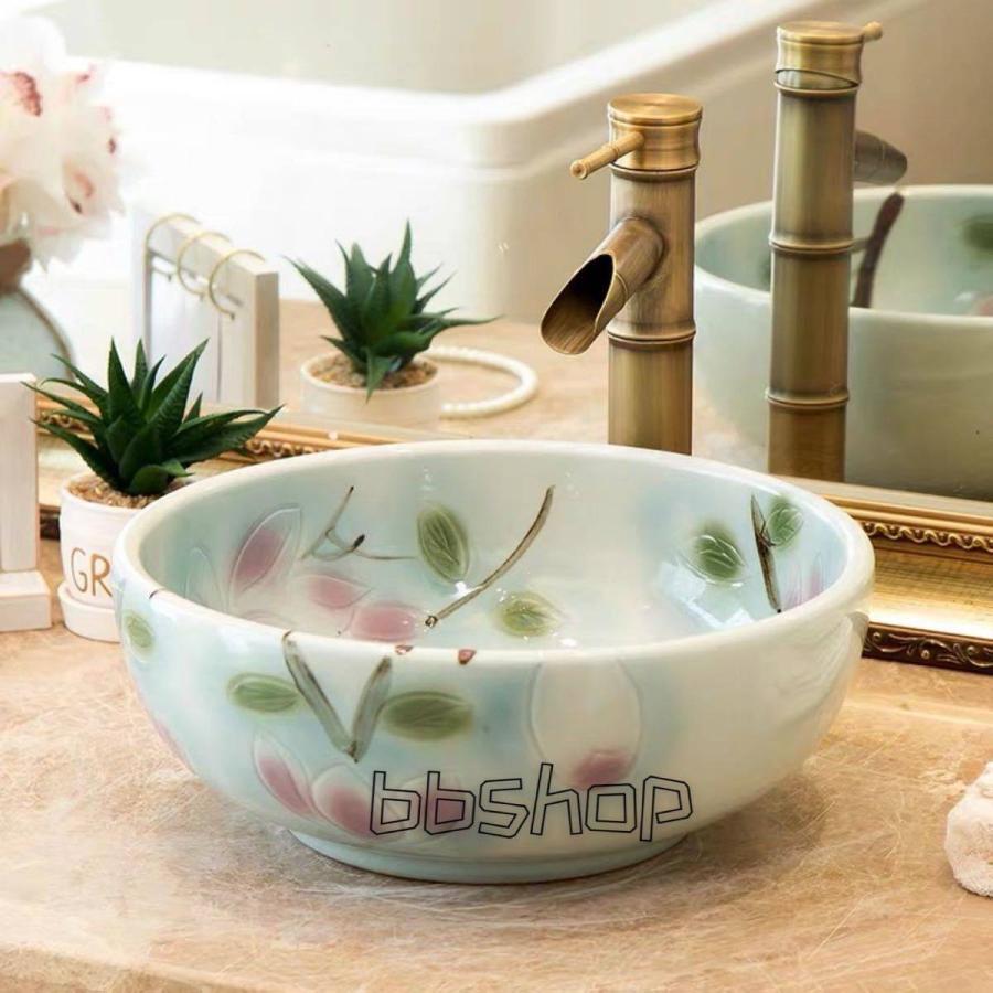 青い花びら型陶器ボウル 花柄の陶器製ボウル 花柄の陶器ボウル 洗面