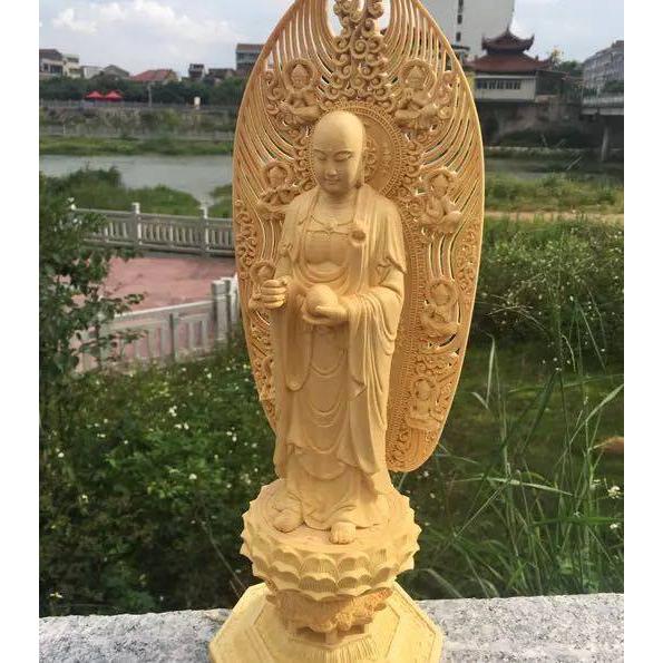 A36322 大型仏像 43cm 木彫り 置き物 供奉品仏像 手作り 彫刻工芸品 開運縁起物 神様_3