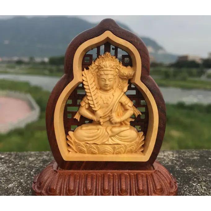 A32574 仏像 置き物 鎮宅 祭り 供養品 縁起物 開運風水置物 金運祈願 上品な工芸品 仏教古美術品．黄楊木精彫細工