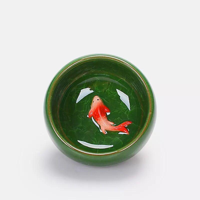 A02939 6客茶器揃 茶器セット お茶 陶器 湯呑み 急須茶器セット 立体金魚型